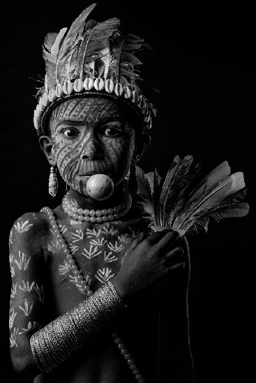 Tribal child portrait BW