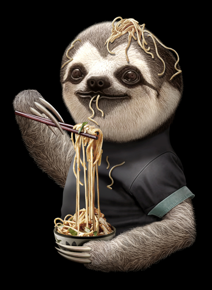 SLOTH EATING NOODLE von Adam Lawless