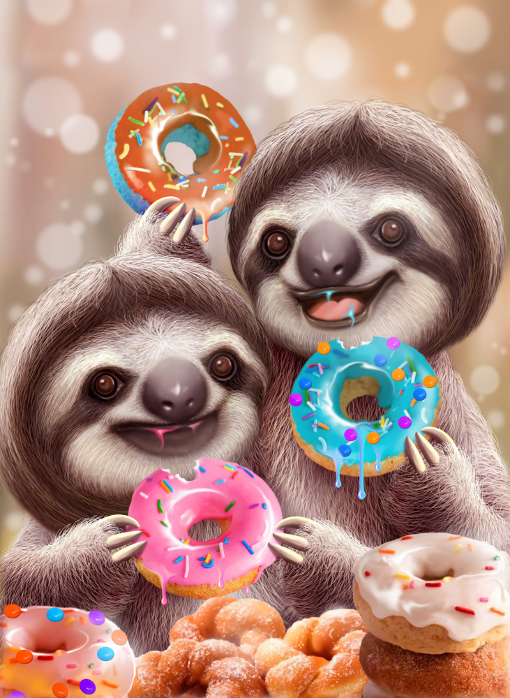 SLOTHS EATING DONUTS von Adam Lawless