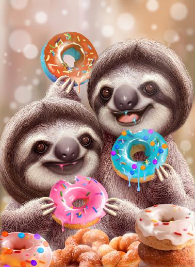 SLOTHS EATING DONUTS