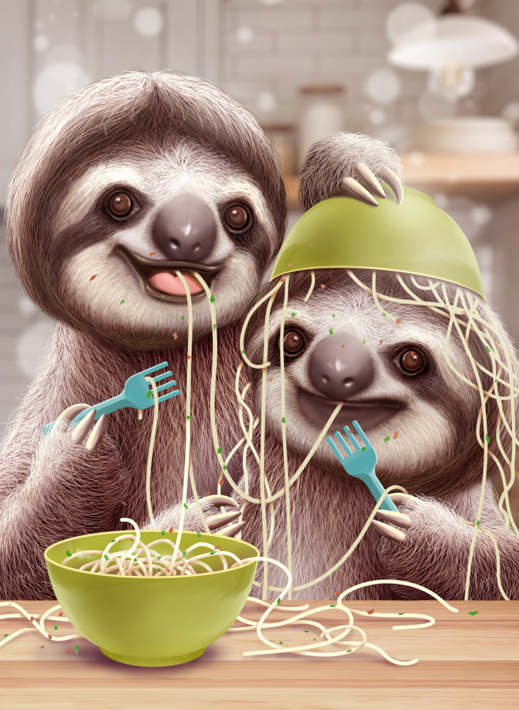 YOUNG SLOTH EATING SPAGETTI von Adam Lawless