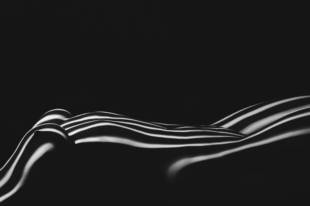 Beautiful body girl in the white line on a black background. von Aleksandr Sumarokov