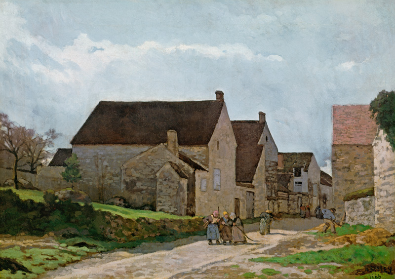 Dorfstrasse in Marlotte, Frauen auf dem Weg zum Wald von Alfred Sisley