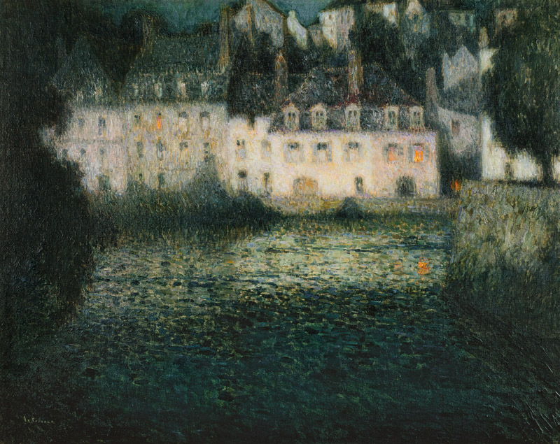 Haus am Fluss im Mondlicht, Quimperle von Alfred von Schüßler