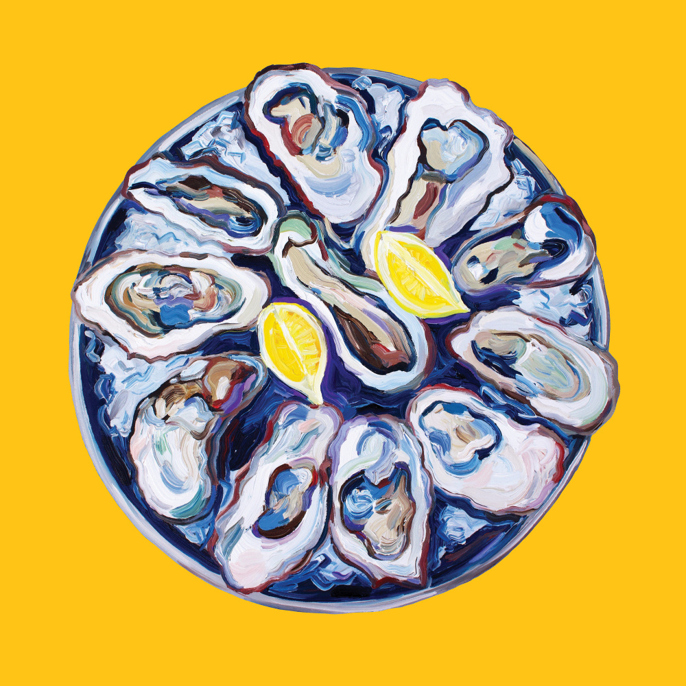 Oysters On a Plate Yellow von Alice Straker