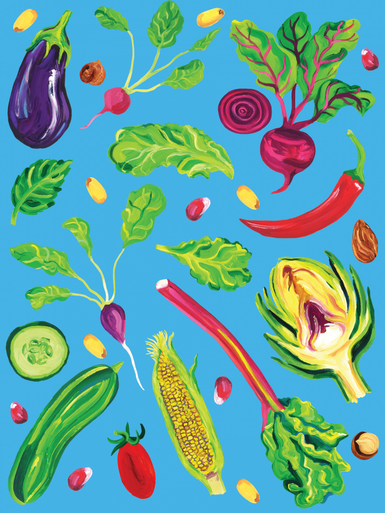 Spring Vegetables Blue von Alice Straker