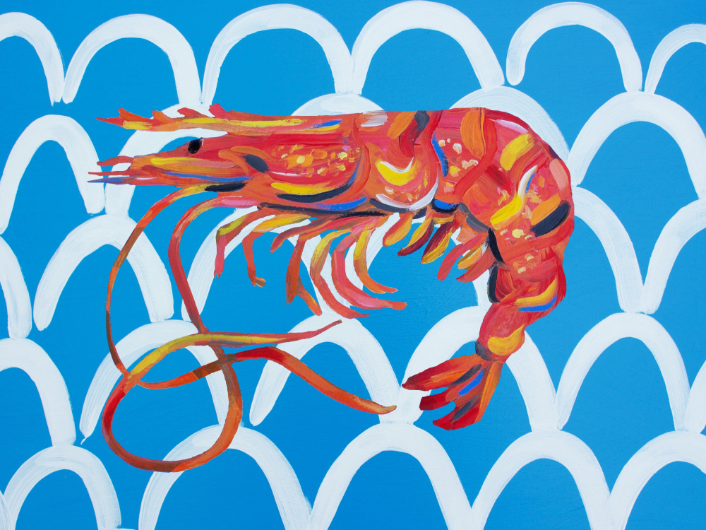 Prawn On Blue Wavey von Alice Straker