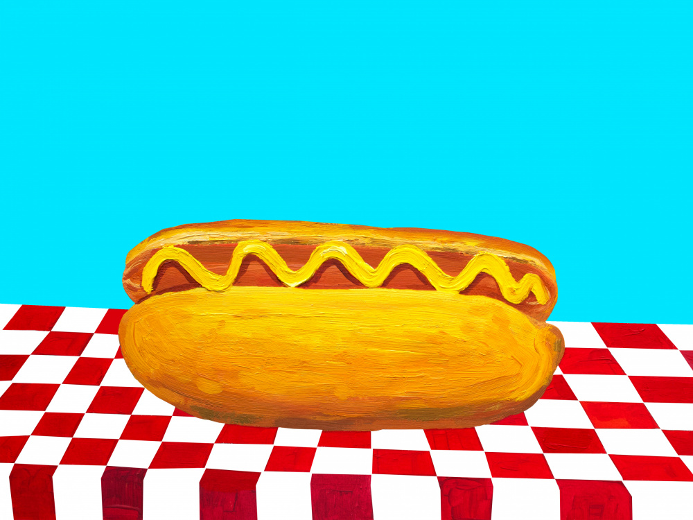 Hot Dog With Mustard Red Check Blue von Alice Straker