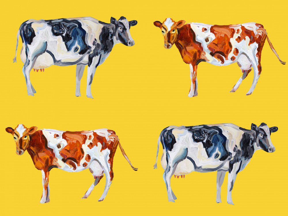 Cow Art On Yellow von Alice Straker