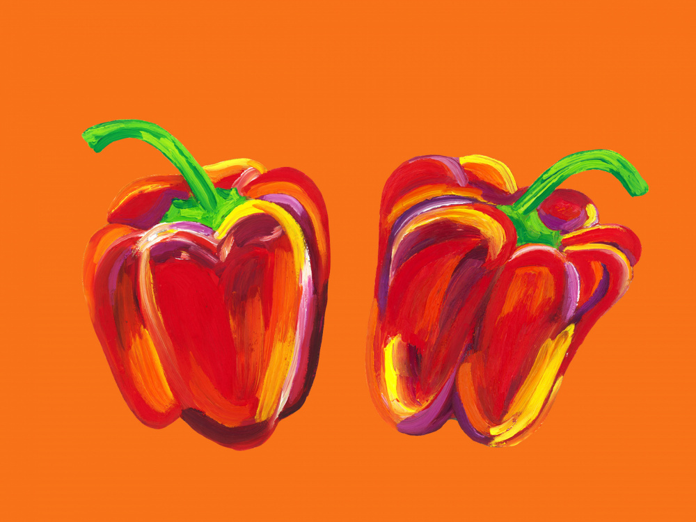 Peppers On Orange von Alice Straker