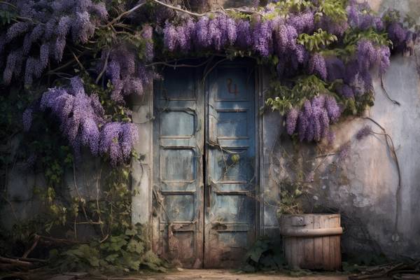 Oude deur overgroeid met wisteria von Alida Jorissen