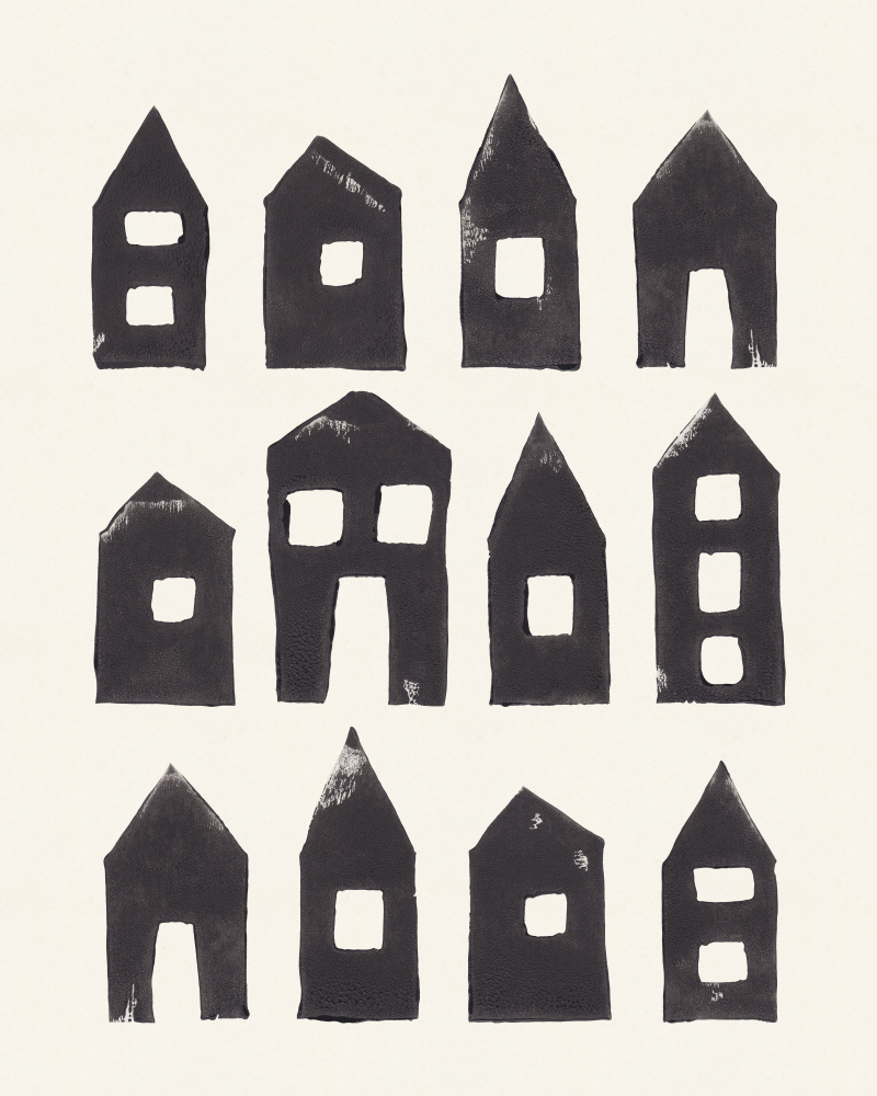 Tiny Houses #1 | Hand-printed Linocut von Alisa Galitsyna