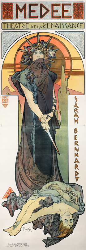 Médée, Plakat für Sarah Bernhardt und das Théatre de la Renaissance von Alphonse Mucha