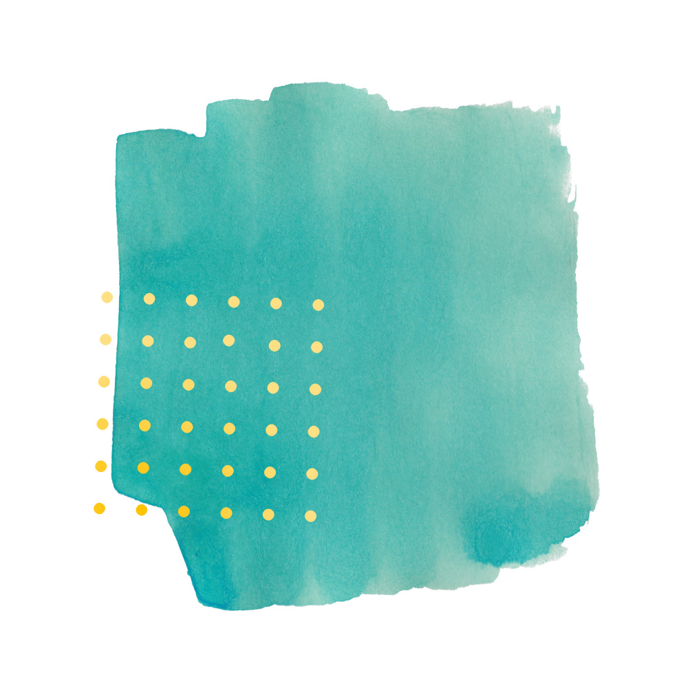 Abstract Teal Watercolor Brushstroke With Yellow Polka Dots von amini54