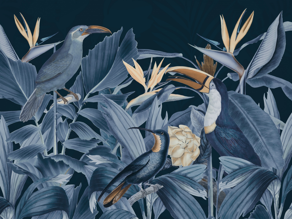 Rainforest Birds Blue von Andrea Haase