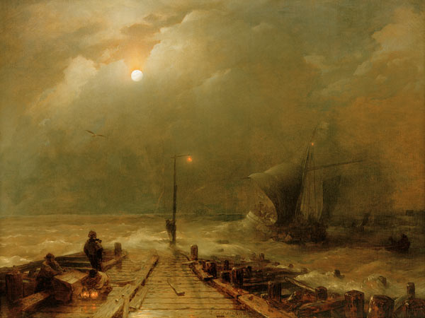 holländische Hafeneinfahrt von Andreas Achenbach