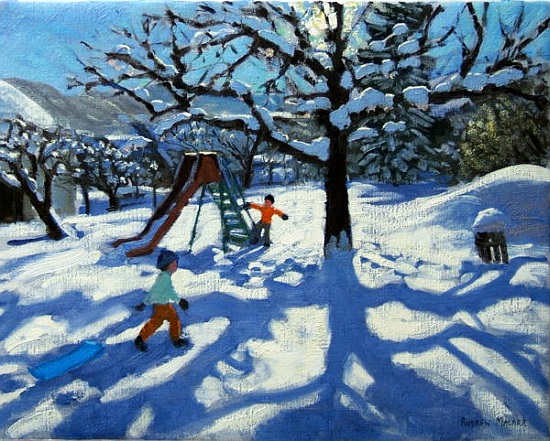 The slide in winter, Bourg, St Moritz von Andrew  Macara