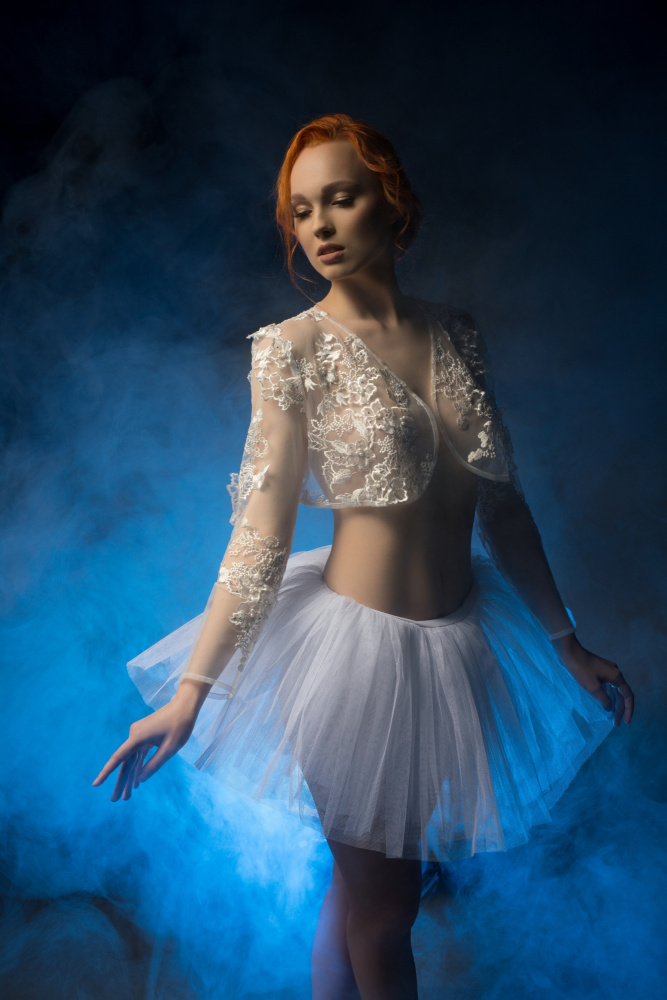 Beautiful young ballerina in blue haze von Andrey Guryanov