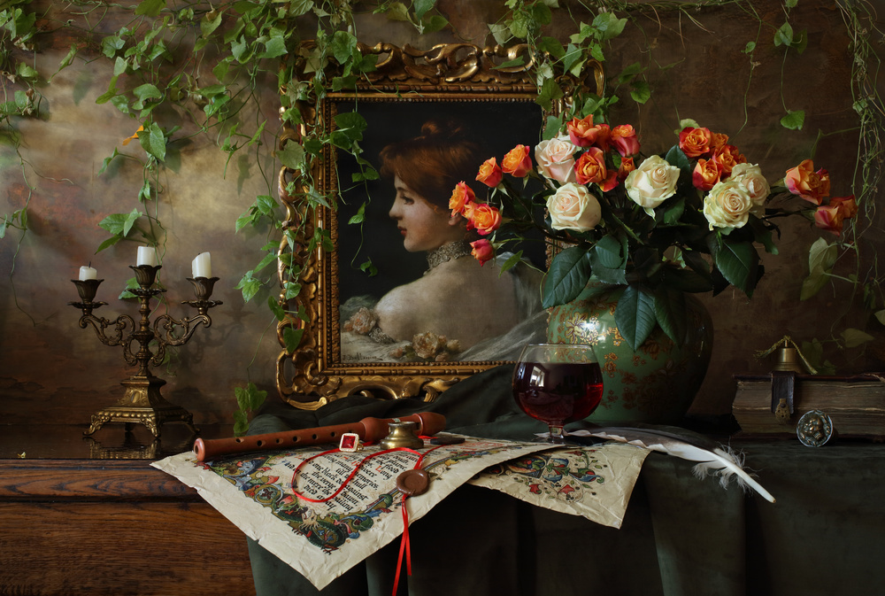 Still life with flowers and picture von Andrey Morozov