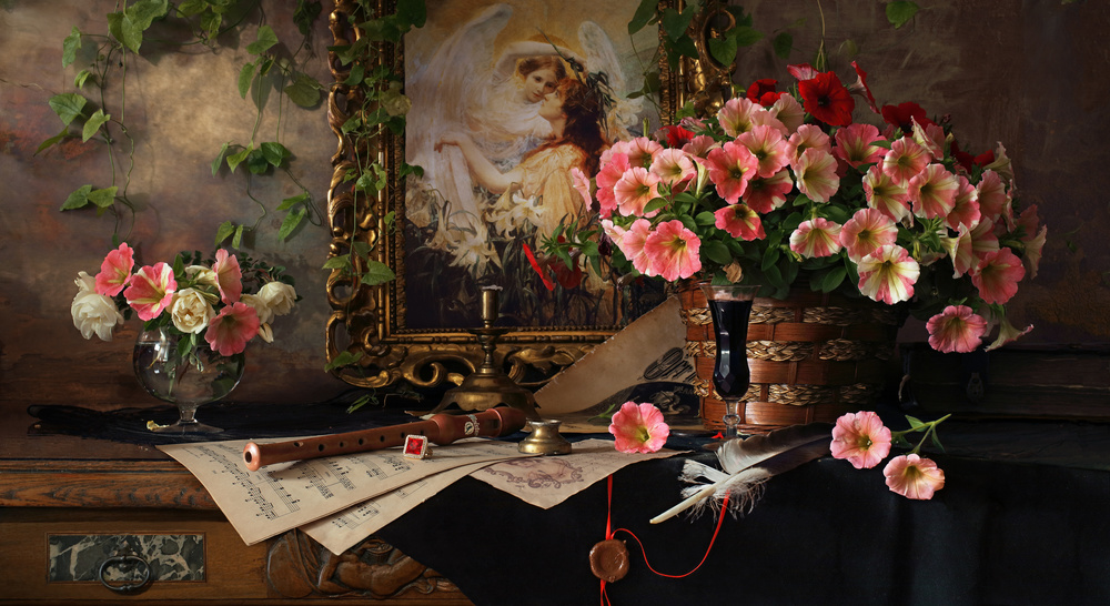 Still life with flowers and picture von Andrey Morozov