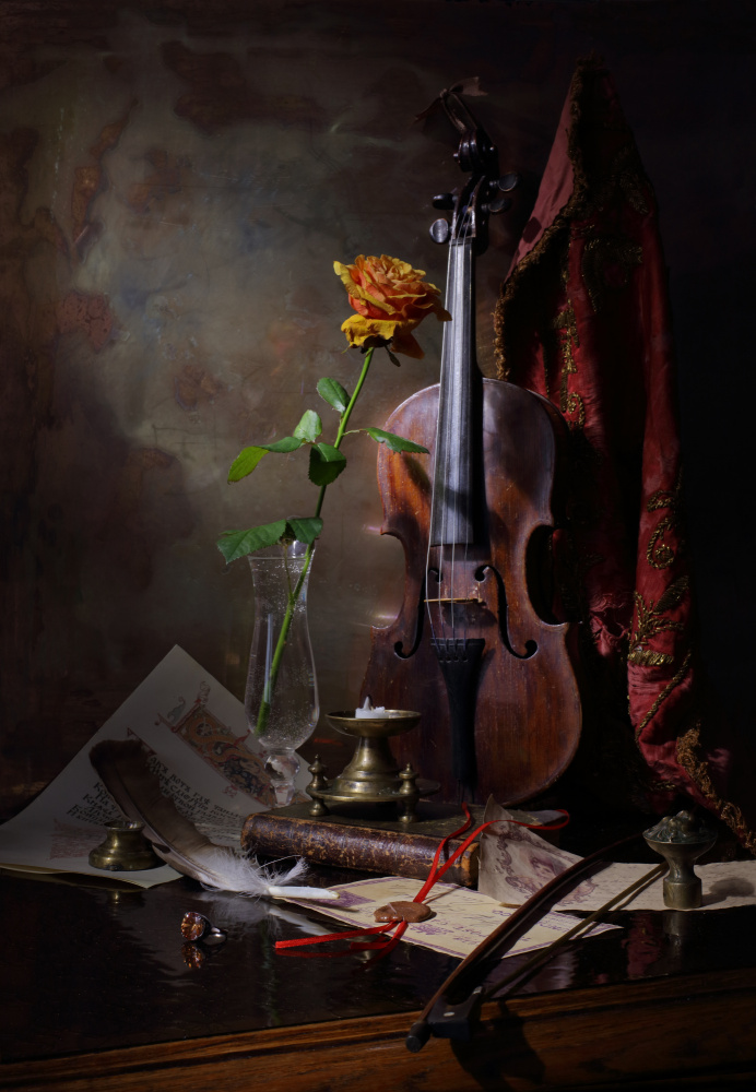 Still life with violin and rose von Andrey Morozov