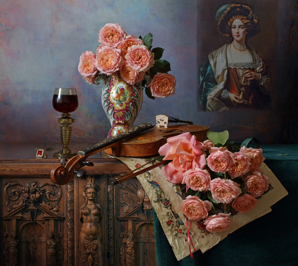 Still life with violin and roses von Andrey Morozov