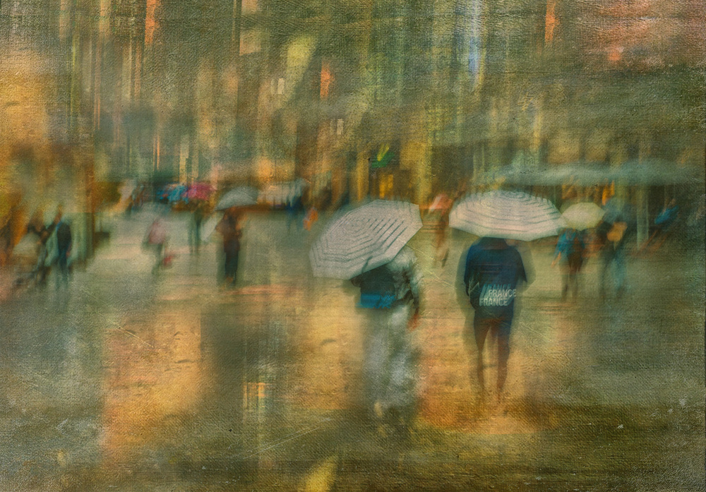 two blue and white umbrellas von Anette Ohlendorf