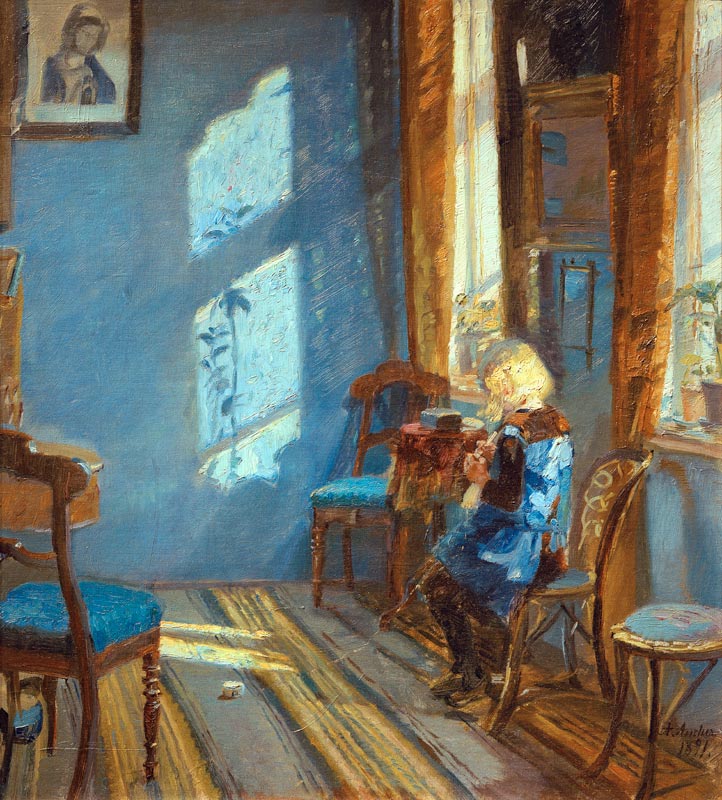 Sonnenschein in der blauen Stube von Anna Ancher