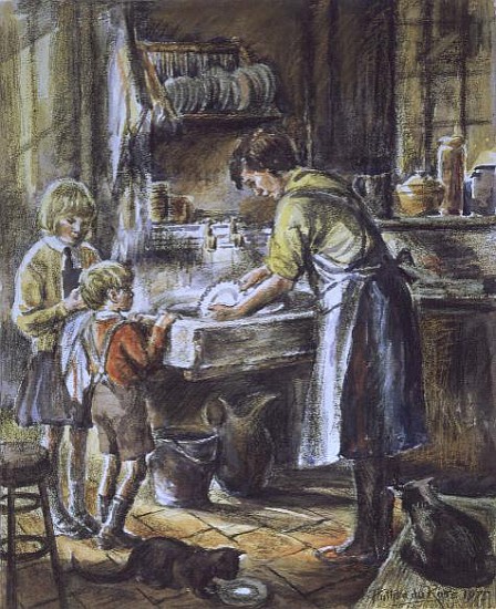 Helping with the Washing Up, 1975 (w/c and crayon)  von Anthea  Durose