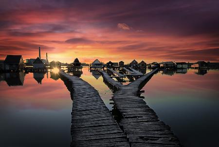 Sunset over Bokodi Hutoto Lake