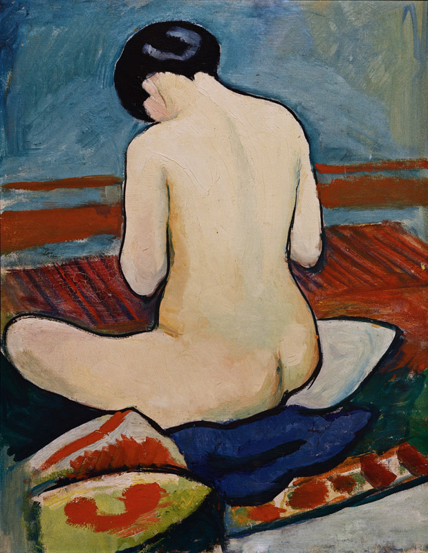 Sitzender Akt mit Kissen von August Macke