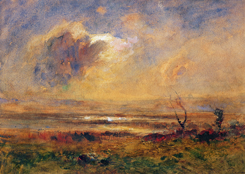 Sunset on the plain, c.1868 von Auguste Francois Ravier