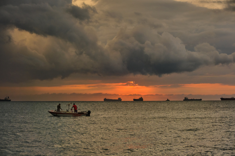 fishermen at sunset von Avital Hershkovitz