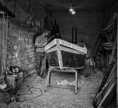 Handmade wooden boats in Mosul