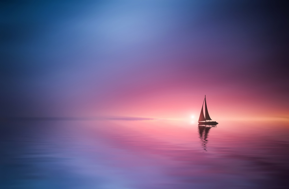 Sailing across the lake toward the sunset von Bess Hamiti