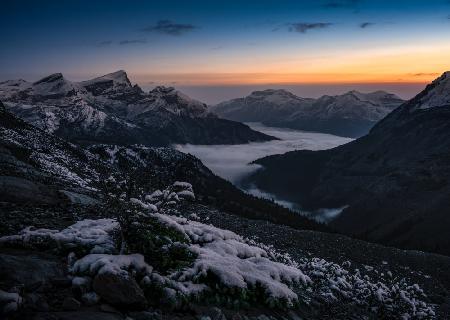 A winter-like summer morning at Bow hut summit