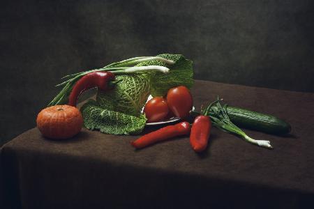 Still life with Savoy cabbage