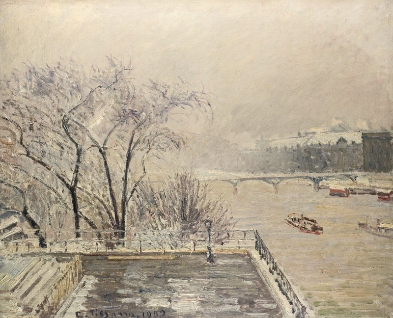 Der Louvre unter Schnee von Camille Pissarro