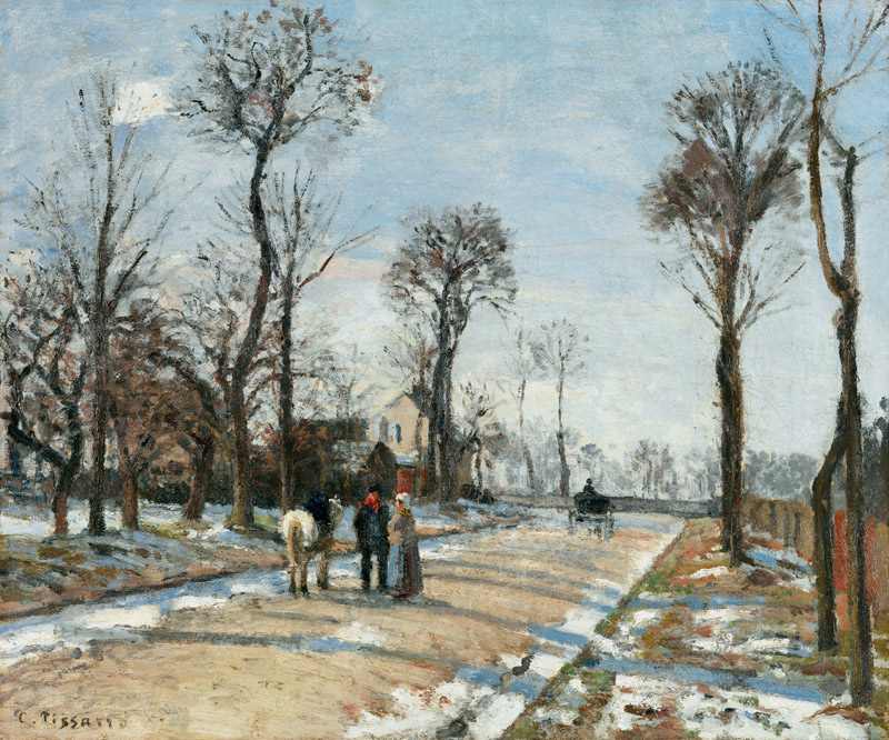 Route de Versailles, Louveciennes, Wintersonne und Schnee von Camille Pissarro