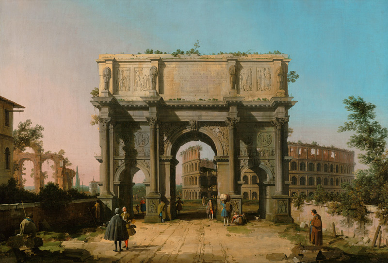 Der Konstantinsbogen mit dem Kolosseum von Giovanni Antonio Canal (Canaletto)