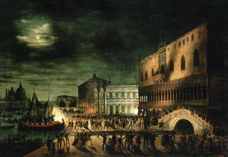 Karnevalstreiben auf der Piazza San Marco in Venedig von Carlo Grubacs