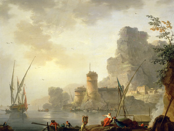 A Mediterranean Harbour Scene at Sunset von Charles Francois Lacroix de Marseille