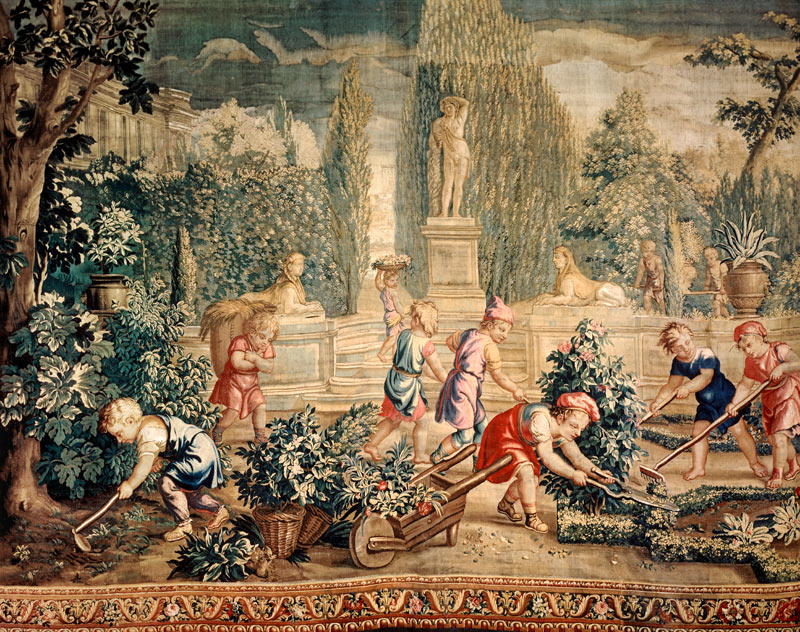 Boys as gardeners / Tapestry C18 von Charles Le Brun