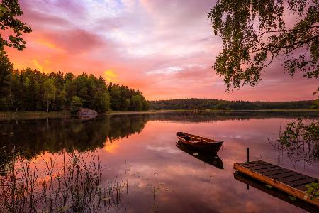 Colorful lake in sunset