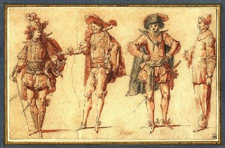 Vier Figuren der Commedia dell'arte