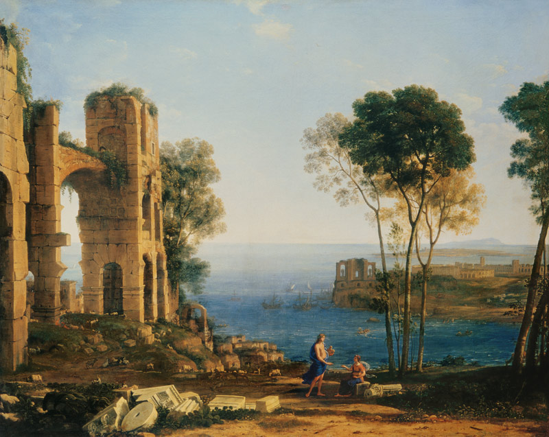 Blick auf die Küste mit Apollon und der Sibylle von Cumae von Claude Lorrain