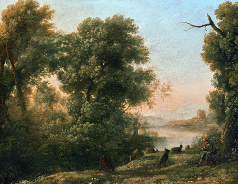 River landscape with Goatherd Piping von Claude Lorrain