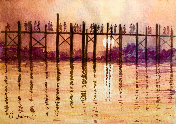 993 Rush hour on the U Bein Bridge, Mandalay von Clive Wilson