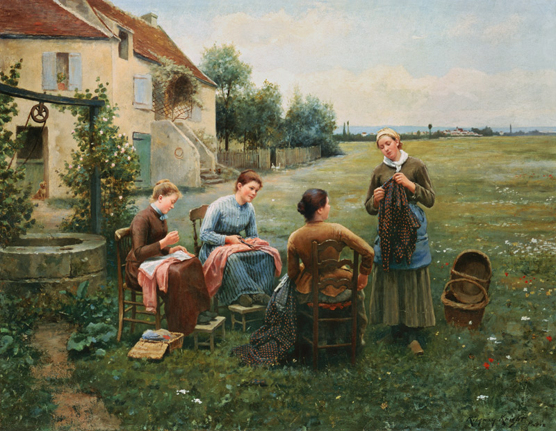 Nähstunde am Brunnen von Daniel Ridgway Knight