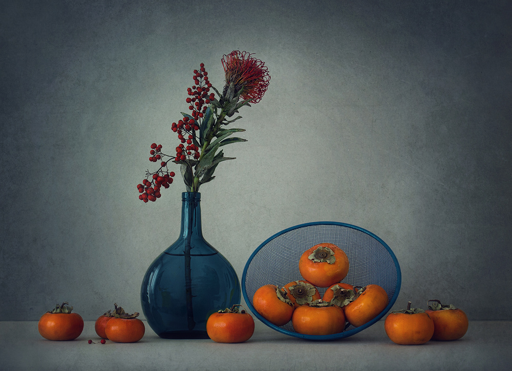 Still life with persimmon von Dimitar Lazarov - Dim